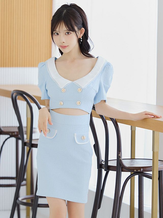 パステルブルーと襟デザインで爽やか可愛い♡