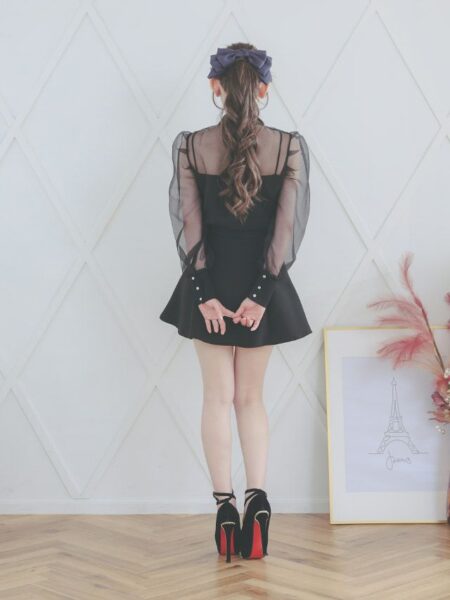 長袖シアーブラウス×スカートパンツで動きやすくスタイルアップドレス♡