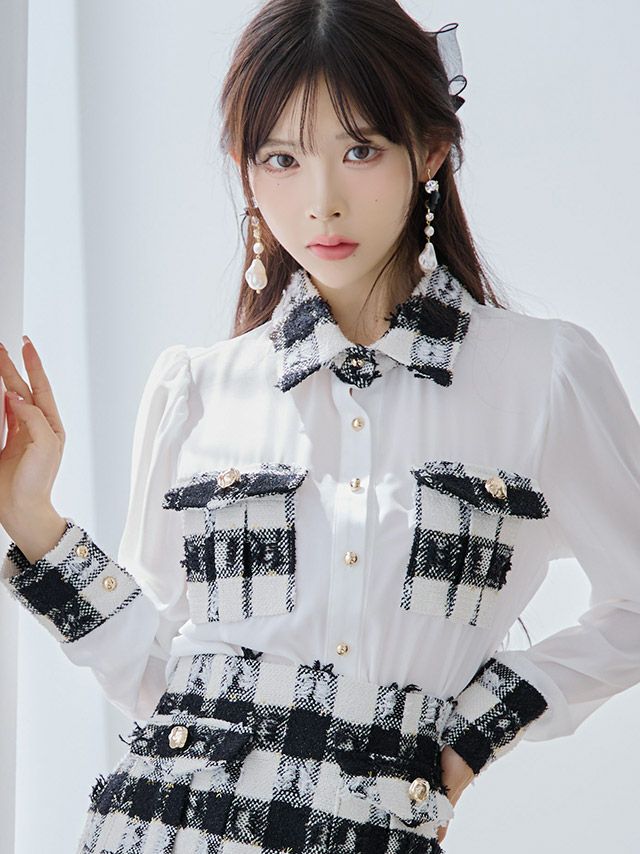 清楚で可愛いチェック柄長袖ミニドレス♡