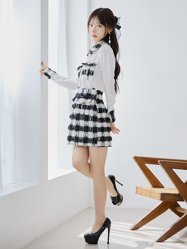 キャバ嬢に人気！袖ありチェック柄で冷房対策もできるミニドレス♡