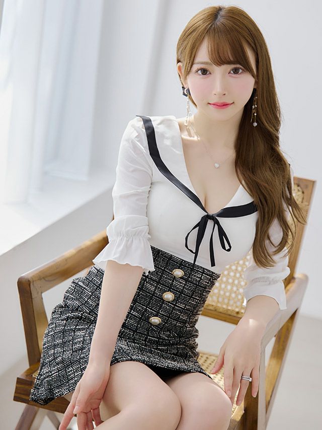 ツイードデザインが大人っぽいウエスト切り替えドレス