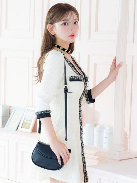 ドレスの邪魔をしないデザインがポイントのシンプルなバッグ。小さめでコンパクト使いができる。